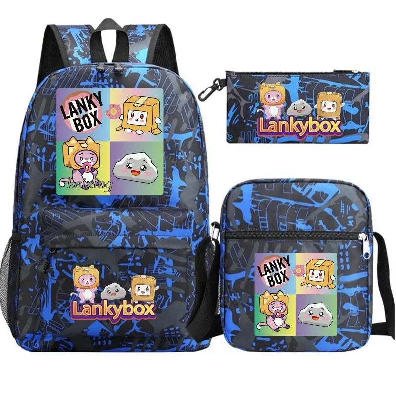 sac à dos tendance lankybox camouflage 3 pièces, grande capacité, pour adolescents, ordinateur portable, école, avec sac à bandoulière, anime, hommes, voyage, mochilas, cadeau