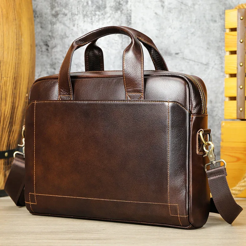 Sac à main en cuir véritable pour homme, porte-documents en cuir de vachette de première qualité, sac pour ordinateur portable en cuir véritable, sac d'affaires