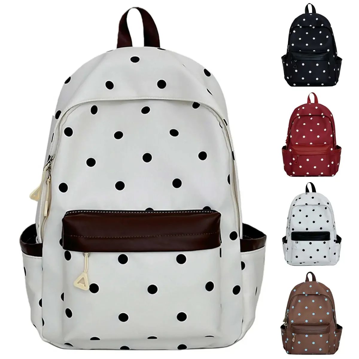 sac à dos esthétique à pois style preppy avec breloque étoile, sac à livres pour campus, sac à dos de voyage décontracté kawaii pour adolescentes et femmes