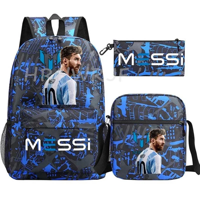 sac à dos de football messi imprimé, grande capacité, sacs d'école avec étui à stylos décontracté, sac à bandoulière, sac de sport no 10, sacs de voyage pour femmes et hommes