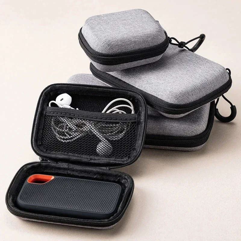 mini sac de rangement de produits numériques gris, casque portable, câble de données usb, chargeur, étui de rangement en u stick, étui de protection antichoc
