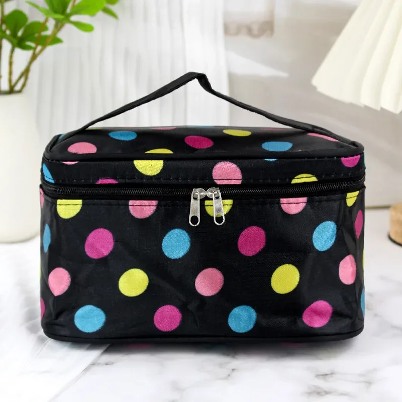 sac de maquillage à pois, sac de voyage portable de grande capacité, organisateur de toilette, boîte de rangement, sac à main étanche, sac à cosmétiques, sac de lavage