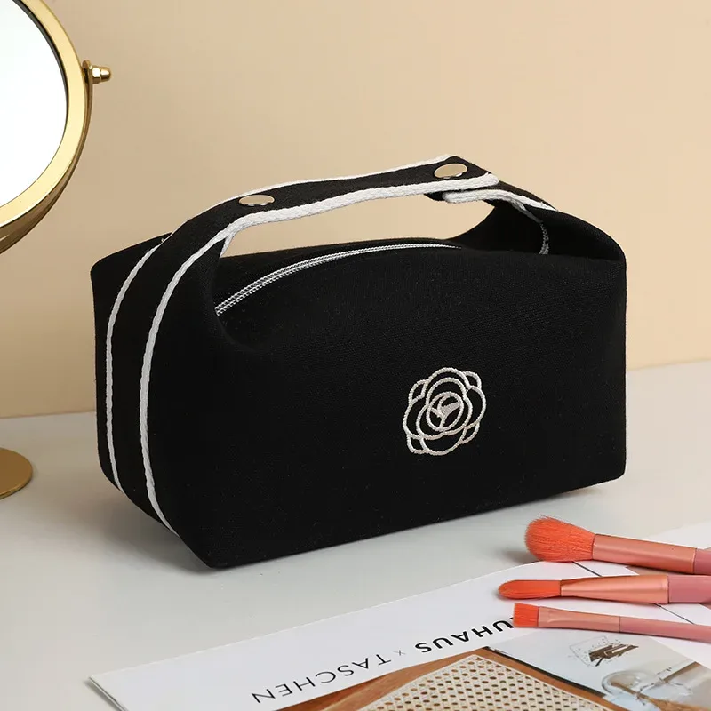 sac à cosmétiques en toile pour femmes, sac de maquillage portable, sac de rangement de luxe à fleurs, organisateur de cosmétiques, sac de toilette essentiel pour les voyages