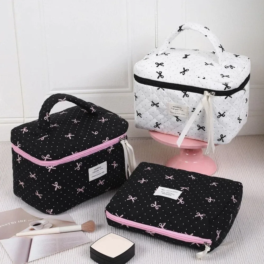 sac matelassé rose tendance avec nœud, grande capacité, pochette de rangement pour maquillage, sac carré imprimé nœud