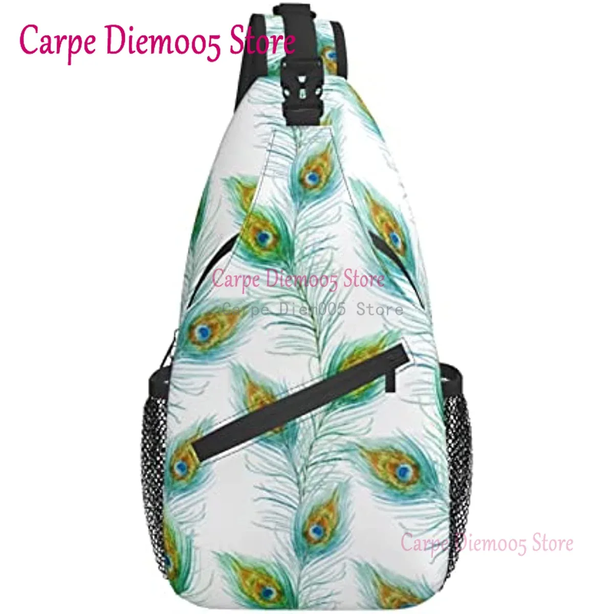 sac à bandoulière plume de paon, sac à dos de randonnée, sac de jour, sac de poitrine, sac à bandoulière pour femmes et hommes