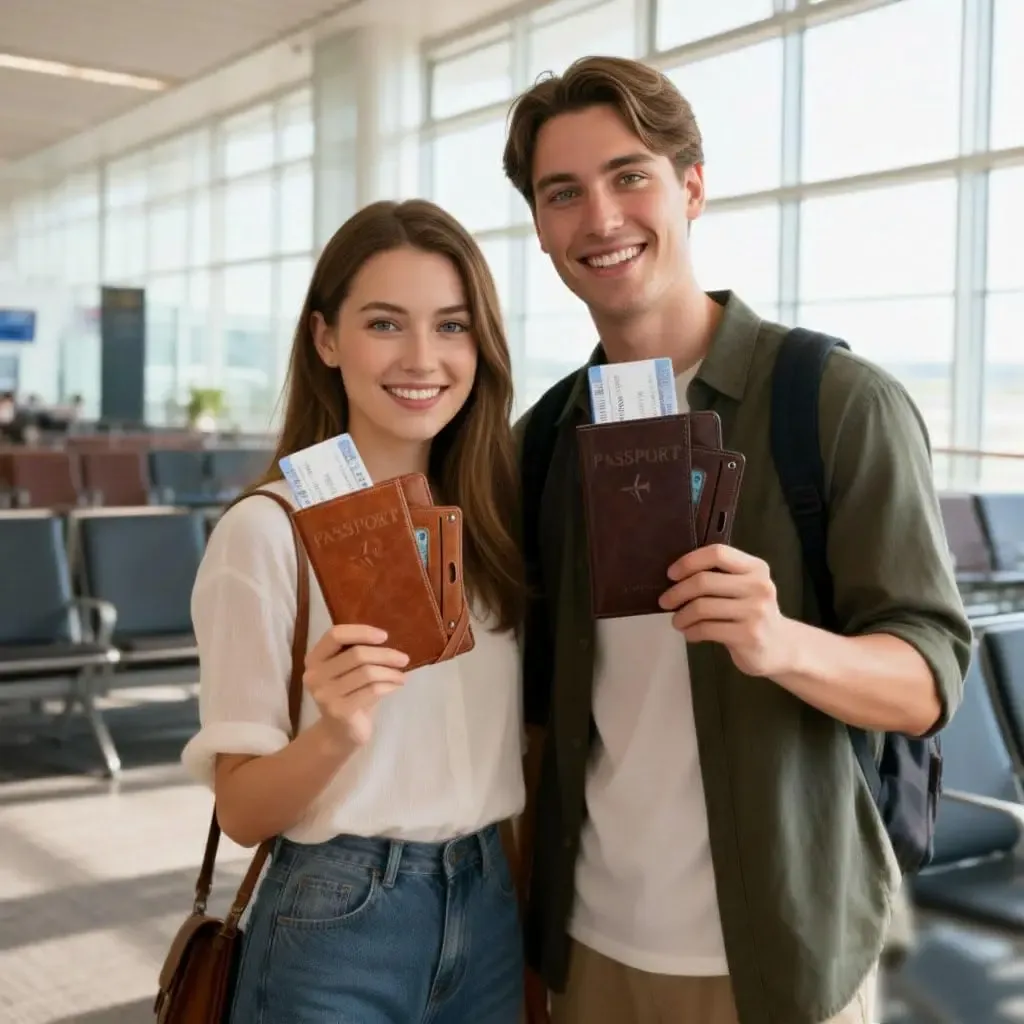 porte-passeport en cuir pour homme et femme, avec blocage rfid, portefeuille de voyage, étui pour passeport avec porte-stylo, emplacements pour deux cartes sim