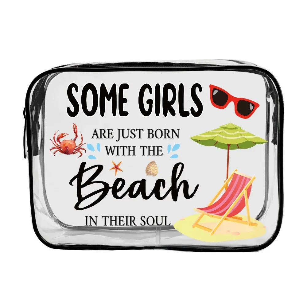 trousse de maquillage tendance de grande capacité, sac de rangement visible sur le thème de la plage, organisateur de voyage léger et portable pour femmes