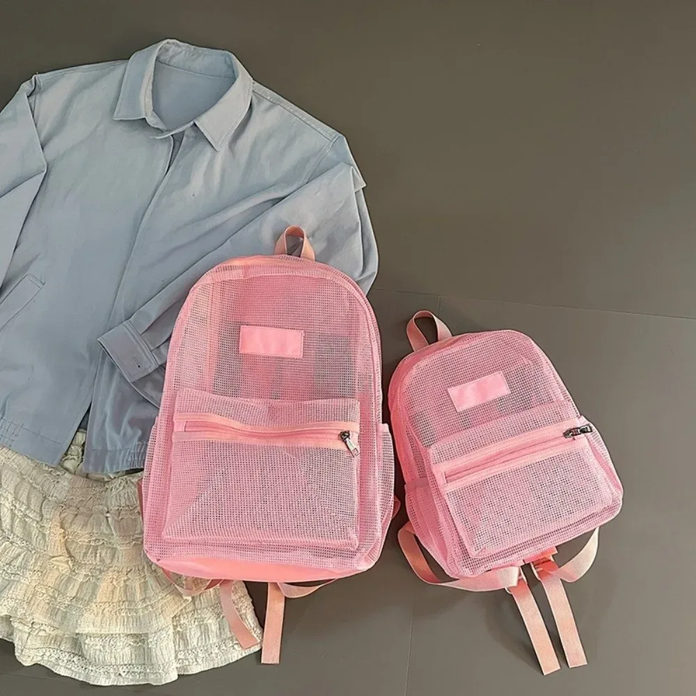 Sac à dos en maille respirante, multi-poches, grande capacité, pliable, léger, transparent, pour garçons et filles