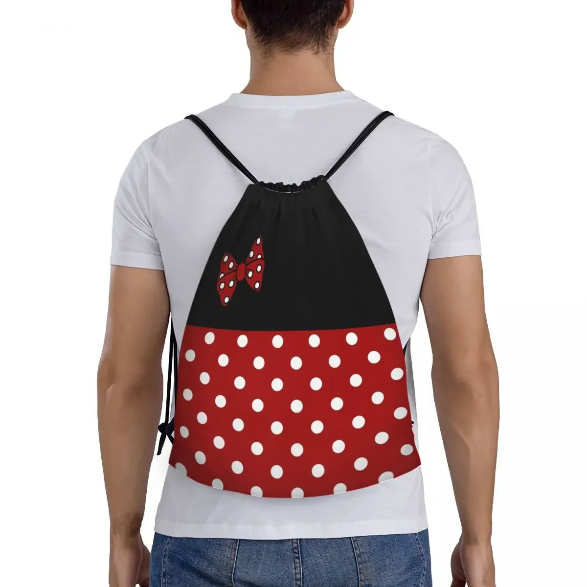 sacs à cordon personnalisés minnie à pois pour femmes, sac à dos pliable pour sport, personnages animés animés, sacs à dos de rangement pour formation