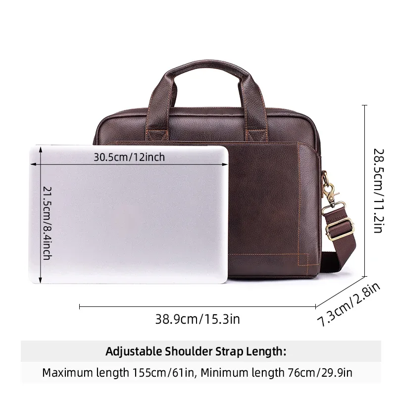 porte-documents d'affaires en cuir véritable pour homme, grande capacité, sac pour ordinateur portable, plusieurs poches, sac de travail durable pour le bureau