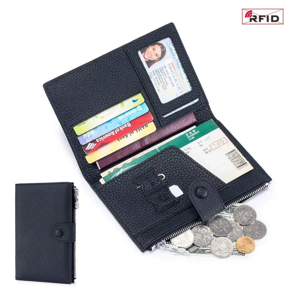 sac à passeport rfid ultra-fin en cuir véritable pour femme, portefeuille multifonctionnel, porte-billets, porte-documents, nouveau
