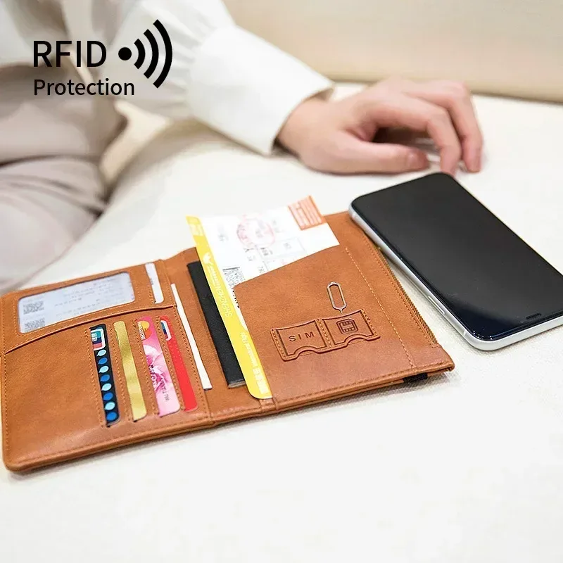 rfid anti blocage mince porte-passeport housse portefeuille de voyage pour hommes femmes multi-fonction id porte-carte bancaire accessoires