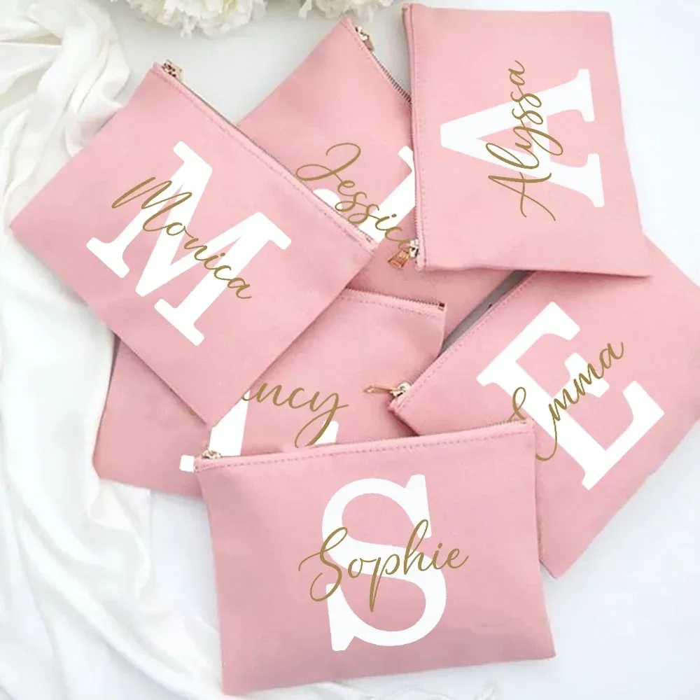 Sacs cosmétiques personnalisés avec nom pour demoiselles d'honneur, trousse de maquillage pour filles, trousse de toilette de voyage, cadeaux de mariage et d'anniversaire pour elle