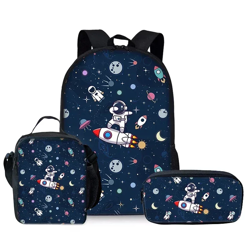 Sacs à dos de la série Space Planet en trois pièces pour garçons et filles, meilleurs cadeaux, sac à dos scolaire 2D plat de dessin animé pour enfants