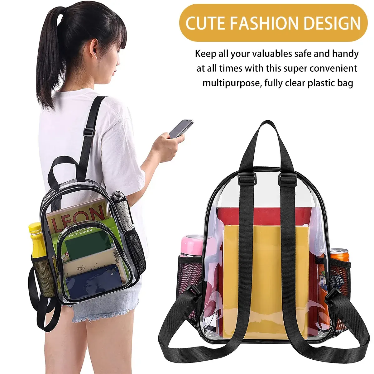 sac à dos transparent en pvc pour femmes et hommes, sac transparent de grande capacité, voyage, sécurité, sac à livres transparent
