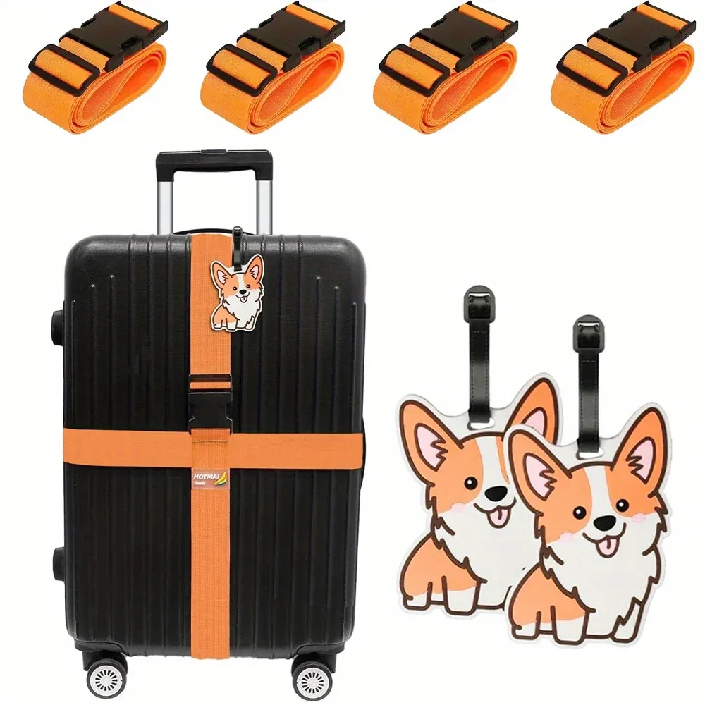lot de 6 sangles de bagages et étiquettes de bagages – accessoires de voyage pour valises