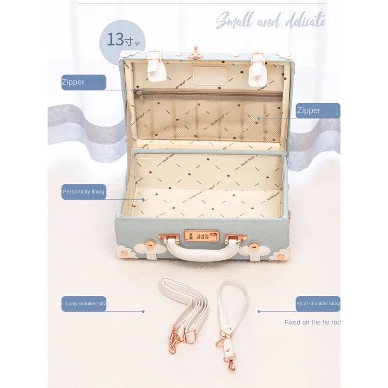 valise vintage fabriquée à la main, mallette d'affaires, mini valise de voyage, étui de maquillage, verrouillage par mot de passe, organisateur de rangement de bagages en cuir