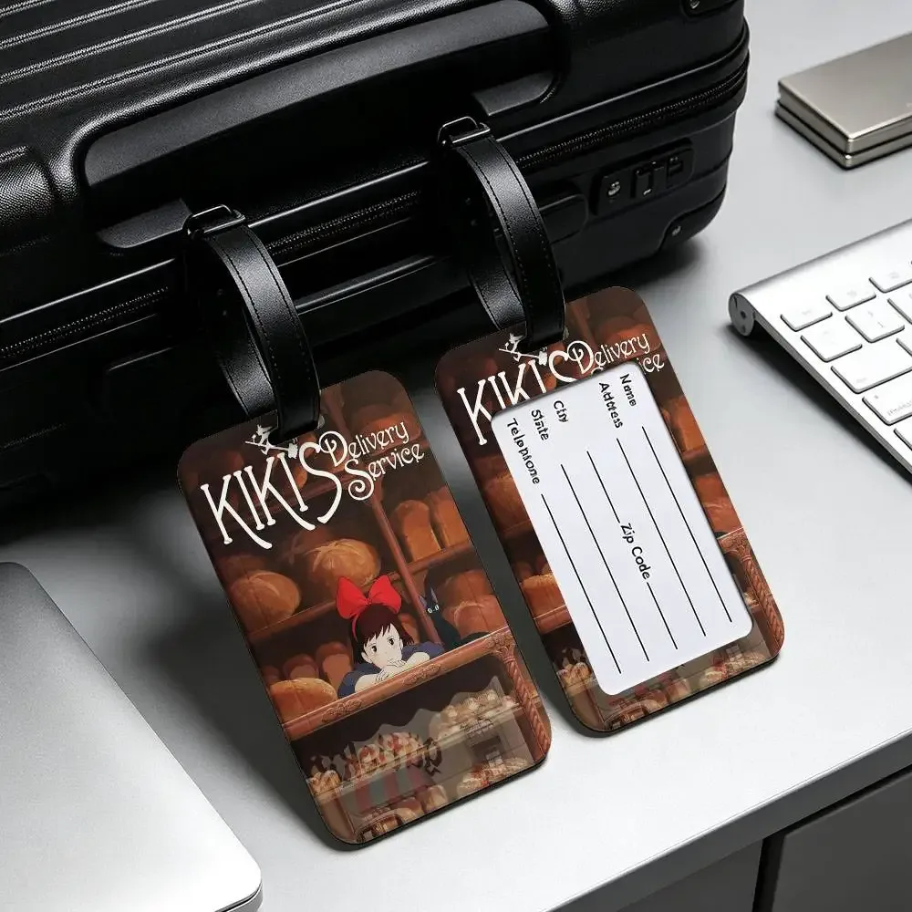 étiquette de bagage en pvc du film d'animation k-kikis d-delivery service avec carte d'information, étiquette d'identification anti-perte pour bagages et sacs d'école.