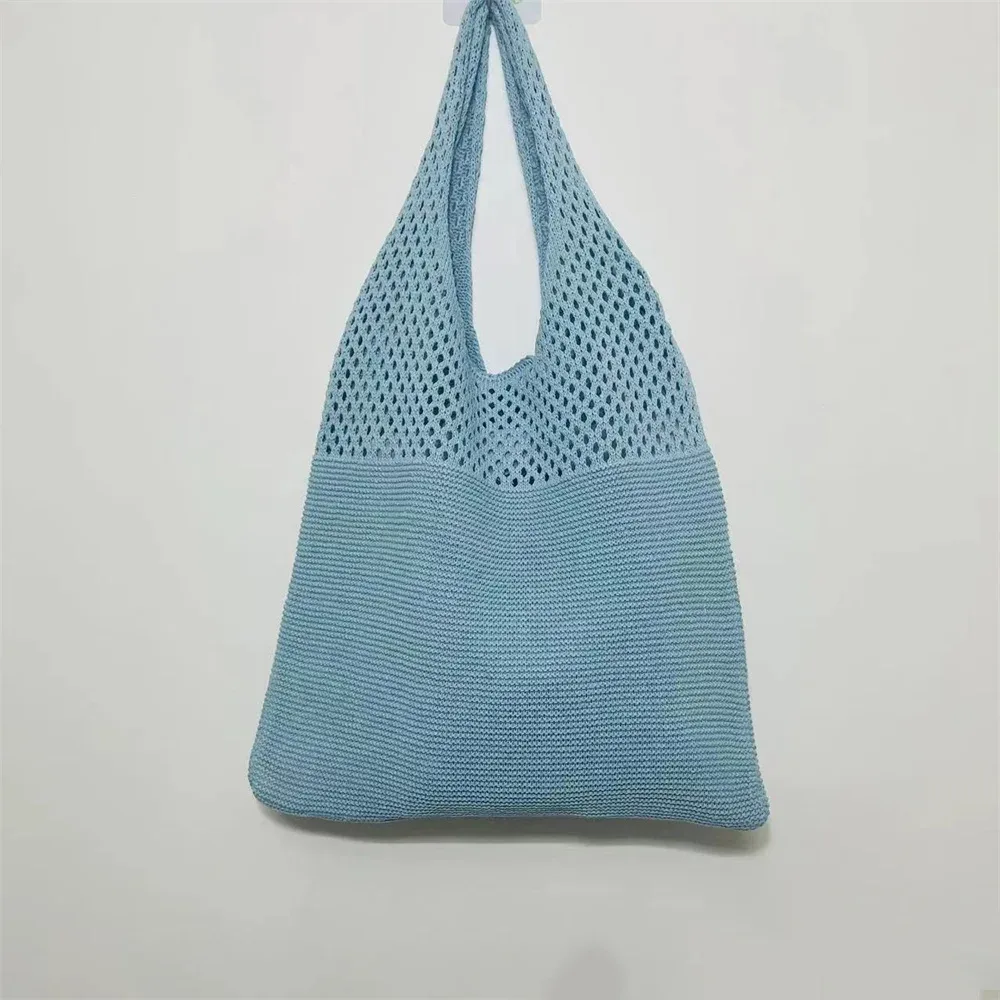 sac fourre-tout en laine tricoté de couleur unie, nom personnalisé, sac de shopping pour femmes, sac à main rétro ajouré, sacs à main doux brodés personnalisés