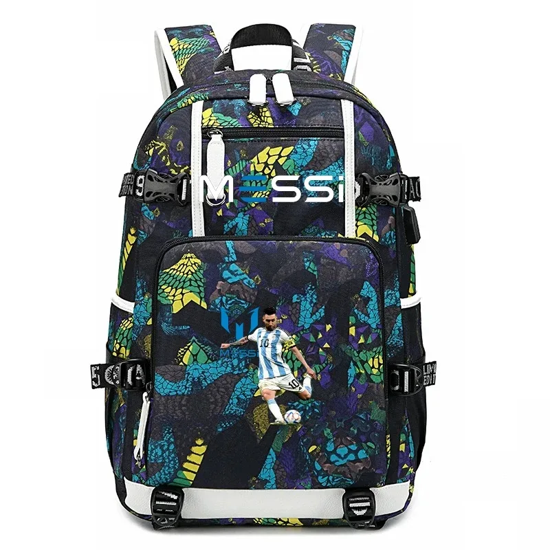 sac à dos de sport de football messi en tissu oxford avec fermeture à loquet, grande capacité, pour ordinateur portable, loisirs, voyage, école et étudiants