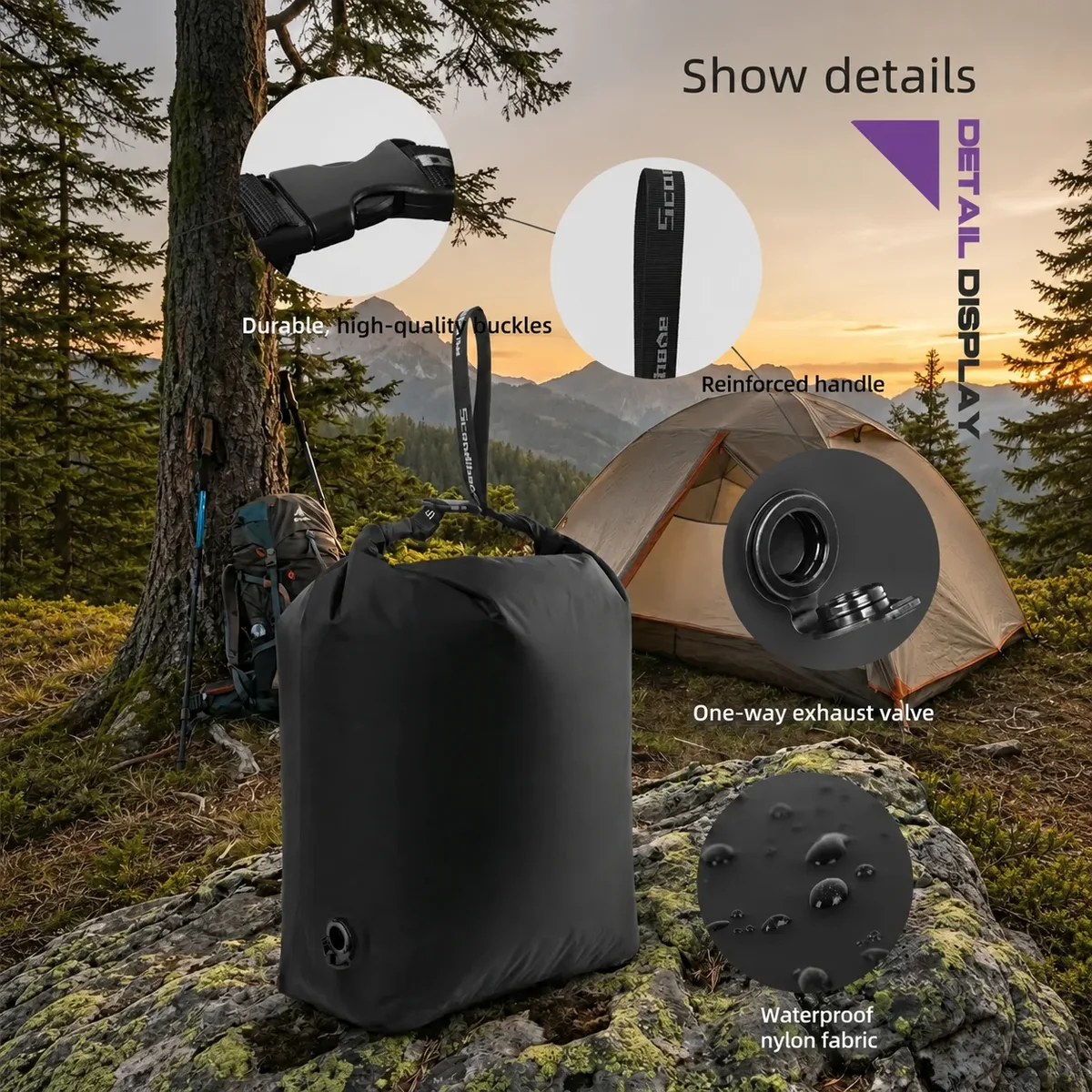 sac de compression sous vide pour camping en plein air, sans pompe, organisateur de rangement étanche pour sac de couchage, randonnée, sac à dos, gain de place