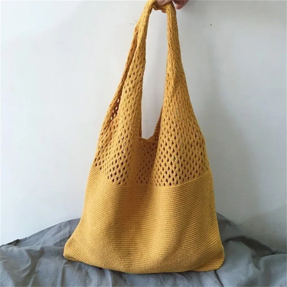 sac fourre-tout en laine tricoté de couleur unie, nom personnalisé, sac de shopping pour femmes, sac à main rétro ajouré, sacs à main doux brodés personnalisés