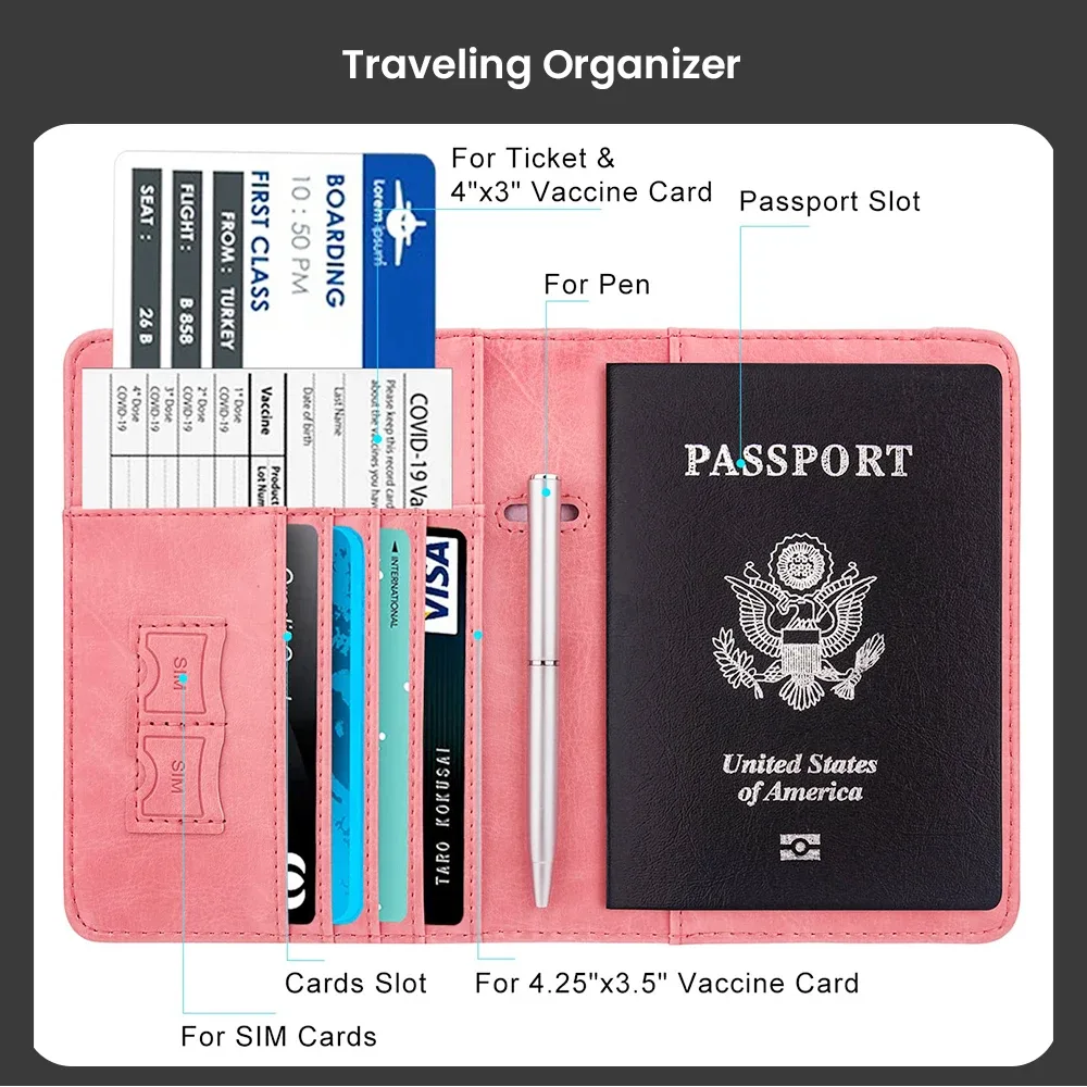 porte-passeport en cuir pu rfid pour hommes et femmes, idéal pour sécuriser, élégant pour les états-unis, portefeuille de voyage durable, organisateur de documents
