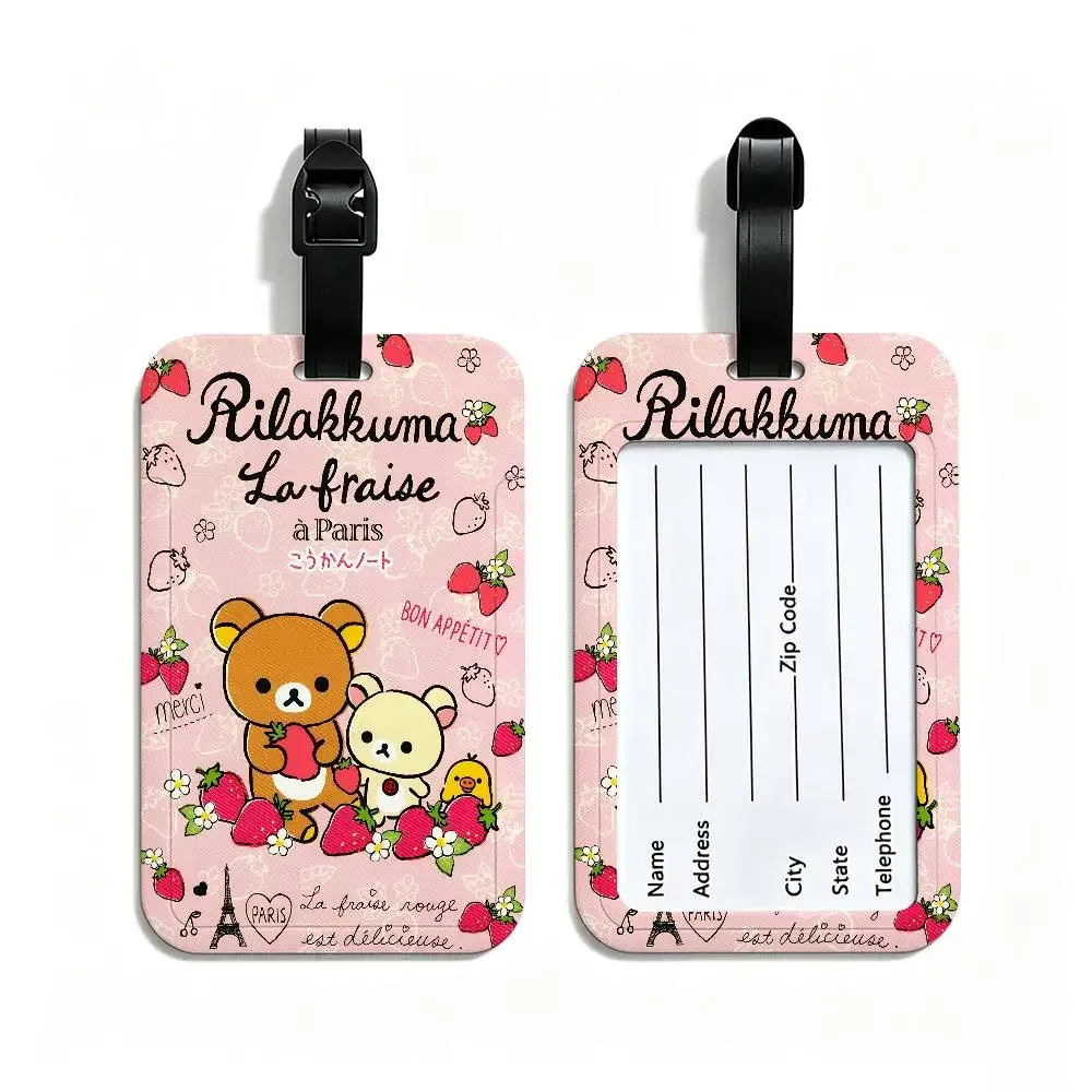 étiquette de bagage de voyage rilakkuma mignonne en dessin animé, étui en pvc pour carte d'information, marqueur de nom anti-perte pour sac à dos.