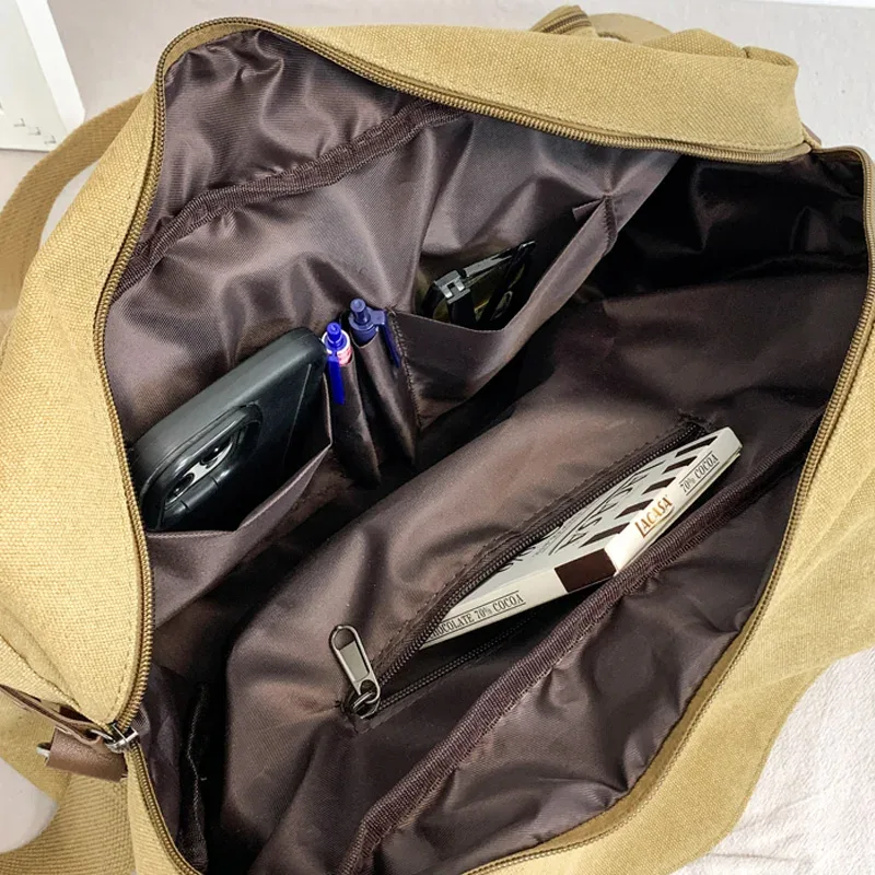porte-documents de grande capacité pour hommes, sacs de voyage en toile, sacs à bandoulière de week-end, fourre-tout multifonctionnel avec longue sangle