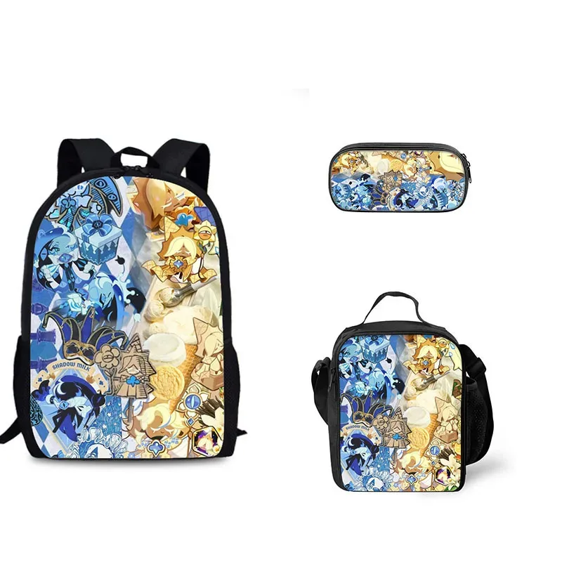 jeu de biscuits sac à dos étudiant ensemble de trois pièces ombre lait cookie périphérique sac à dos pour enfants sac de repas ensemble de trousse à crayons