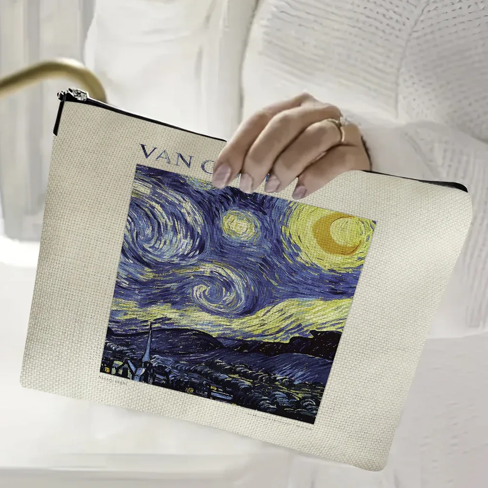 vincent van gogh femmes sac cosmétique nuit étoilée double impression dame sacs de maquillage de mariage fille voyage sac à main organisateur portefeuille