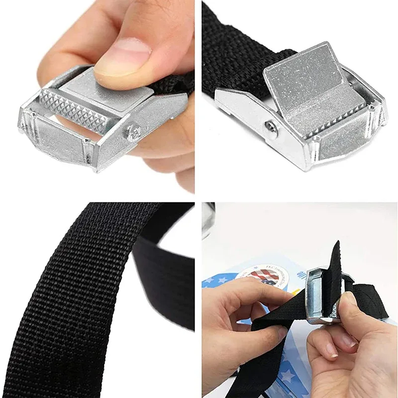 sangles de chargement de 5m avec boucle, ceinture d'arrimage pour moto, voiture, vélo, corde de remorquage en métal, ceinture de fixation à cliquet solide pour sac à bagages