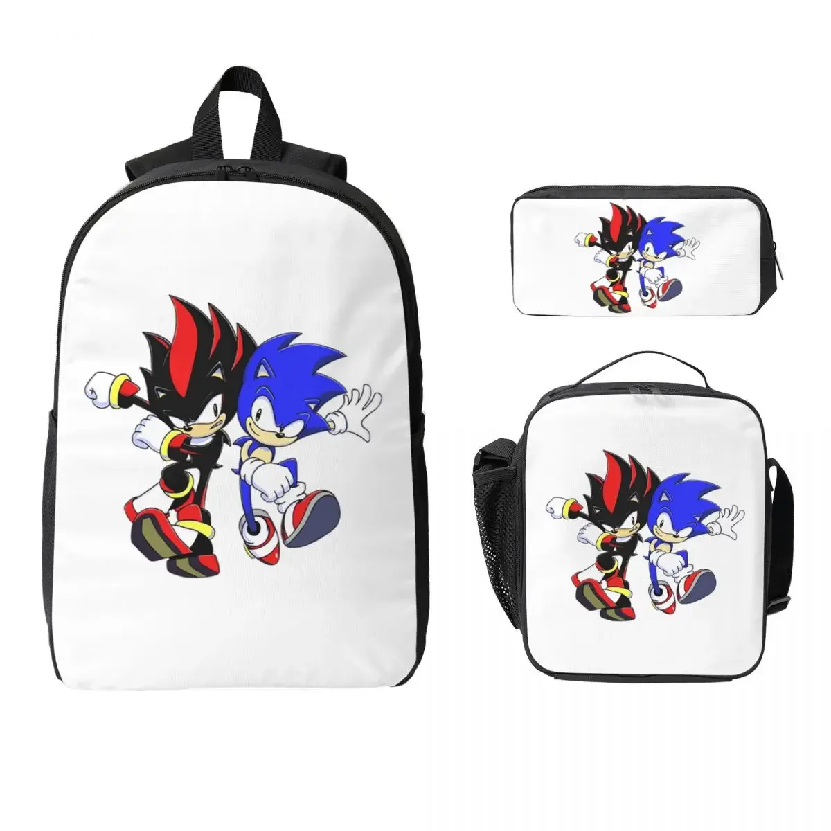 sac à dos shadow the hedgehog pour garçons et filles, sac d'école, sacs à bandoulière pour ordinateur, sac à déjeuner isotherme 3ps, trousse à crayons