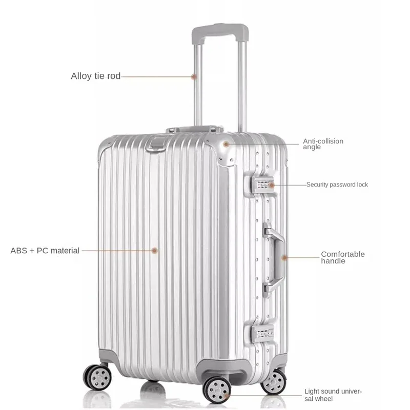 valise de voyage à cadre en aluminium épaissi 22/24/26/29 pouces, valise de 20 pouces, cabine de voyage, boîtier de chariot avec mot de passe en métal