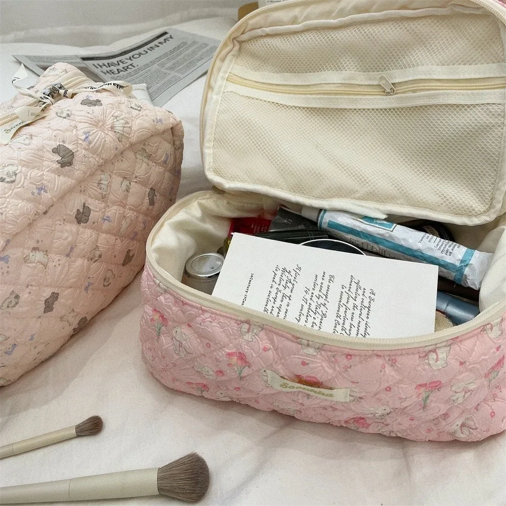 nouveau dessin animé dames sac de rangement de voyage rétro floral femmes sacs à cosmétiques mignon filles trousse de maquillage sac de maquillage sacs à main