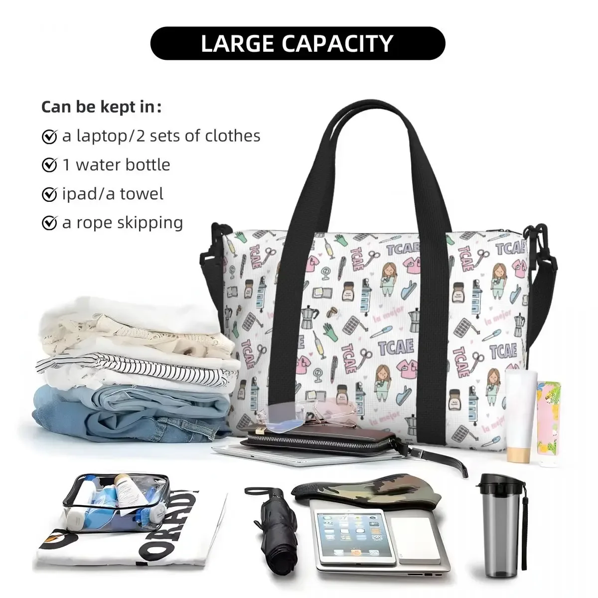 infirmière médecin modèle sac fourre-tout femmes dessin animé impression taches shopper épaule plage salle de sport sac de voyage en plein air taille unique