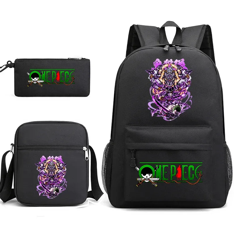 ensemble de sacs à dos graphiques one piece zoro pour enfants et adolescents avec sac à bandoulière et trousse à crayons