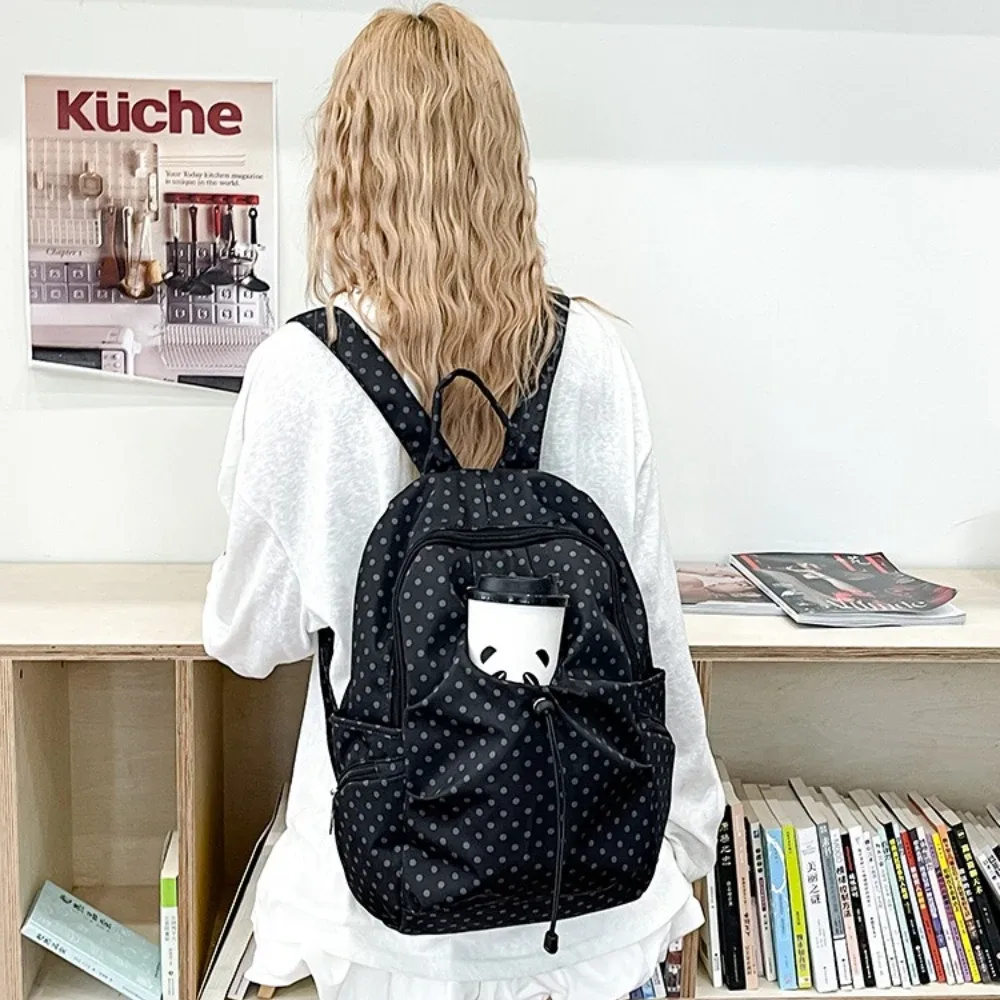 sac à dos coréen à pois pour femme, style preppy, polyvalent, léger en nylon, idéal pour étudiants, voyages et usage quotidien
