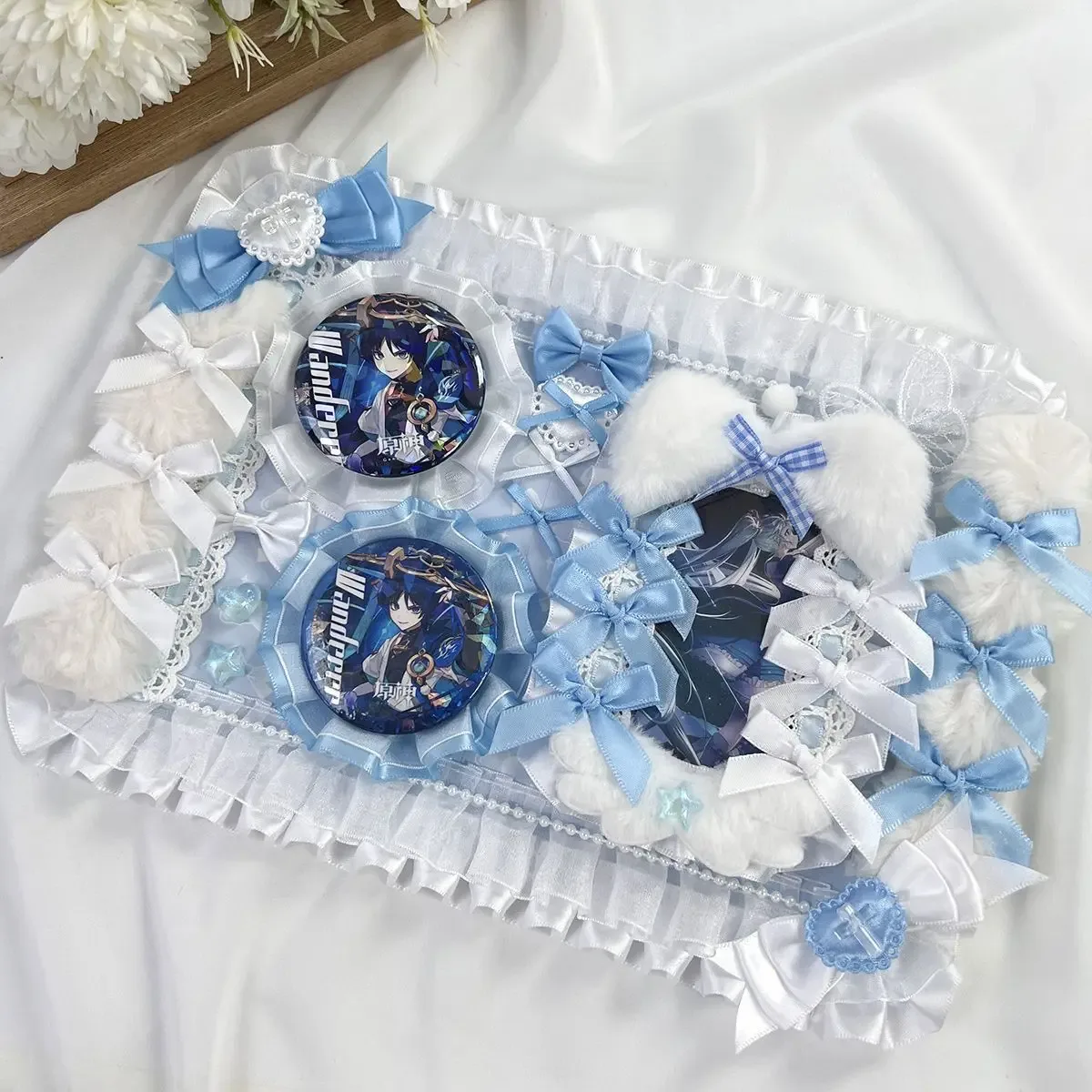 organisateur de badges pour sac ita en dentelle fait main, avec panneau de présentation, accessoire mignon avec nœud, pour collection gu mei et remplissage de rangement