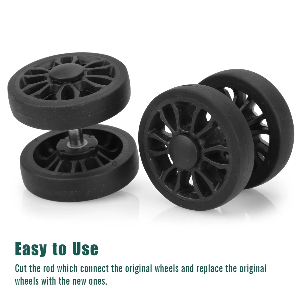 4 roulettes de rechange noires de 50 mm pour valise de voyage avec vis, roulettes en plastique pour bagages, kits de réparation de roulettes de chariot