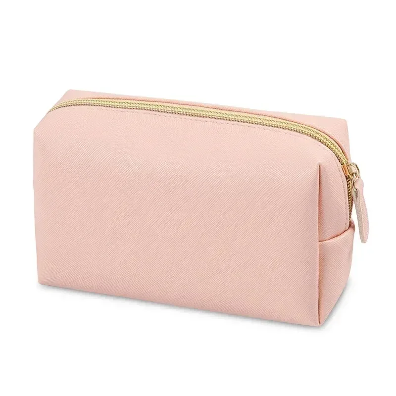 sac de maquillage pour femmes en cuir pu imperméable, couleur unie, trousse de toilette de voyage, organiseur de rangement cosmétique portable