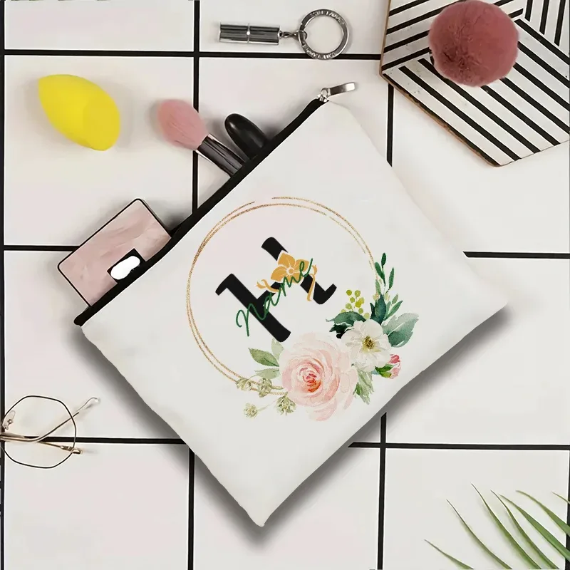 pochette à cosmétiques personnalisable avec nom, pochette à cosmétiques pour fête, pochette à cosmétiques de voyage, sac de maquillage pour mariage, organisateur avec doublure intérieure en toile pour femme