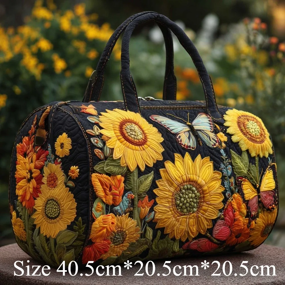 sac de voyage matelassé 3d pour femmes, sac à main léger en forme de tournesol et d'hortensia, sac à bandoulière tendance pour les voyages de week-end et la plage