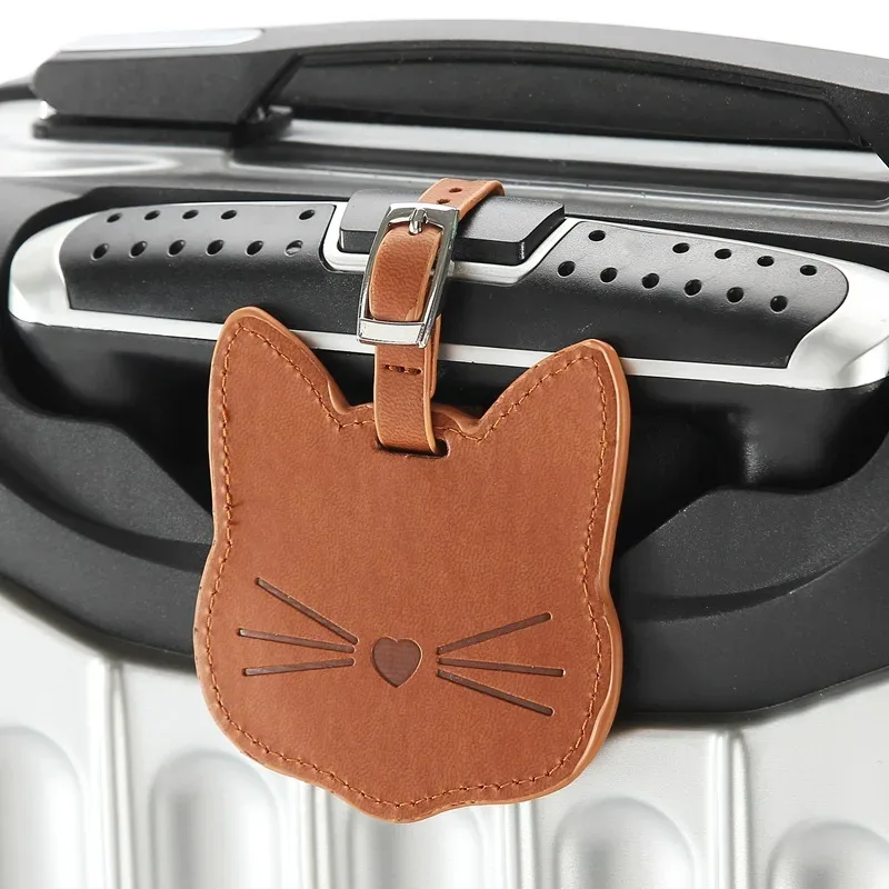 étiquette de bagage en cuir pu chat mignon, étiquette de bagage, sac d'embarquement, nom portable, identification, porte-adresse, accessoires de voyage