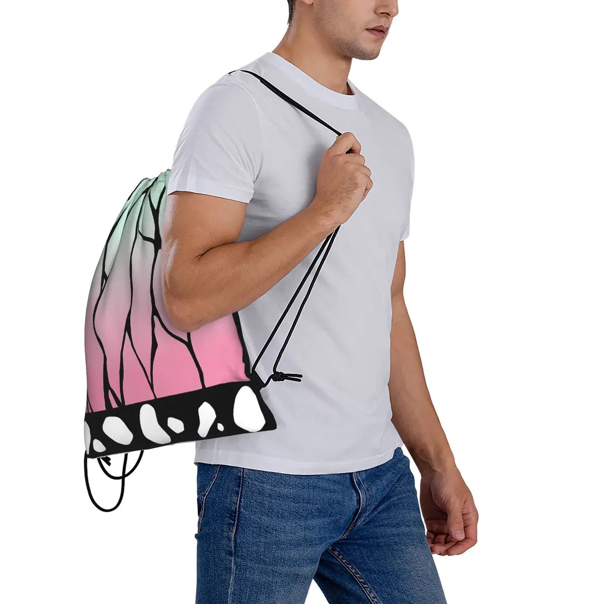 sac à dos avec cordon de serrage imprimé shinobu kocho cloak demon slayer, sac de rangement pour hommes et femmes, sac de voyage pour adolescents, 1 pièce