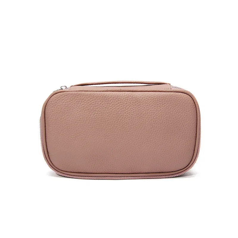 trousse de toilette de voyage en cuir de vachette grande capacité personnalisable avec nom, sac cosmétique zippé de luxe simple pour femme, trousse de maquillage tendance personnalisée pour dames