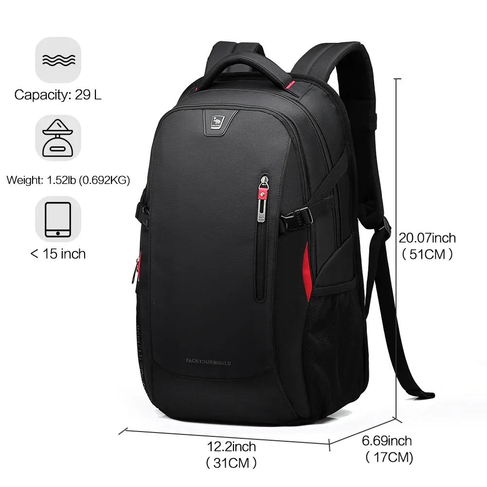 sacs à dos pour ordinateur portable oiwas, sacs d'école de 15.6 pouces, sac à bandoulière décontracté en nylon imperméable de 29l, sac à dos de voyage pour adolescents et hommes, mochila