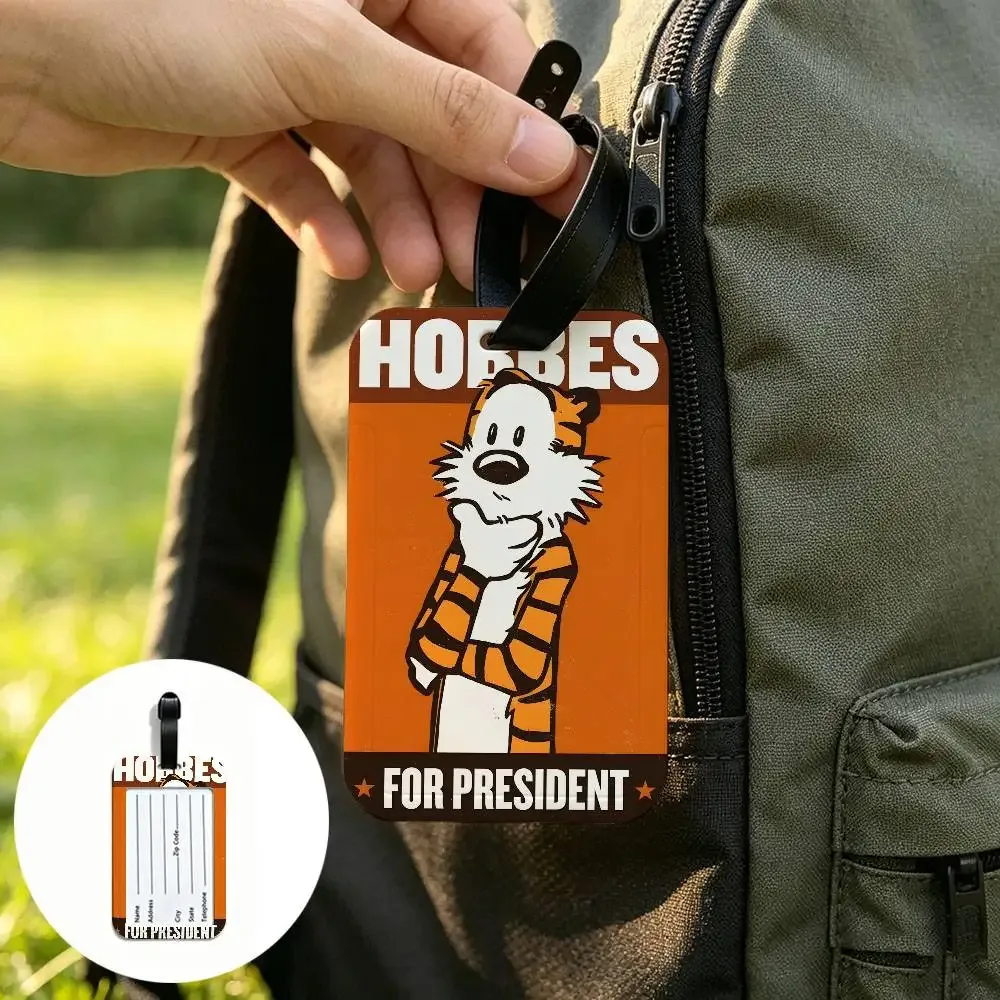c-calvin-and-hobbes étiquette de bagage anti-perte en pvc durable, nostalgique et de qualité supérieure, avec carte d'information, légère, pour l'identification des bagages
