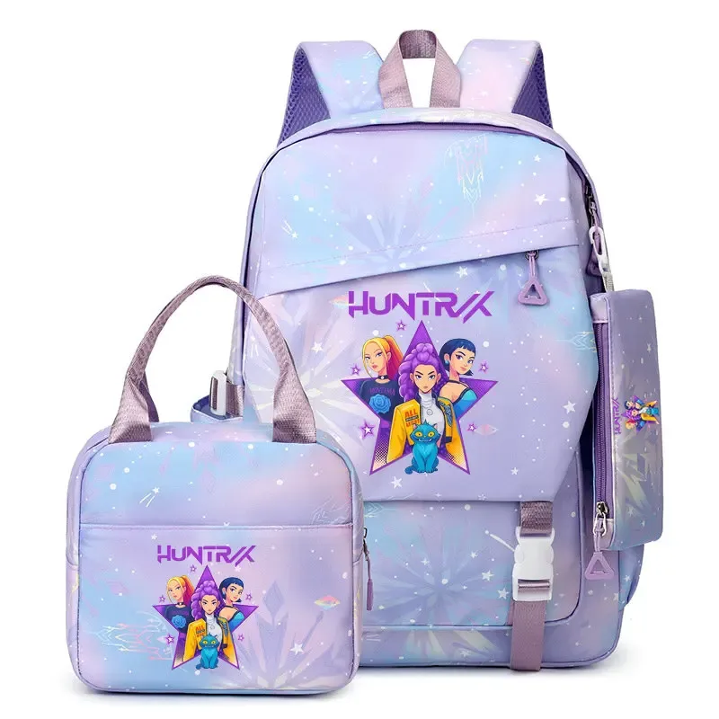 lot de 3 sacs à dos k-pop demon hunters pour filles, adolescents, femmes et enfants, pour l'école primaire et secondaire