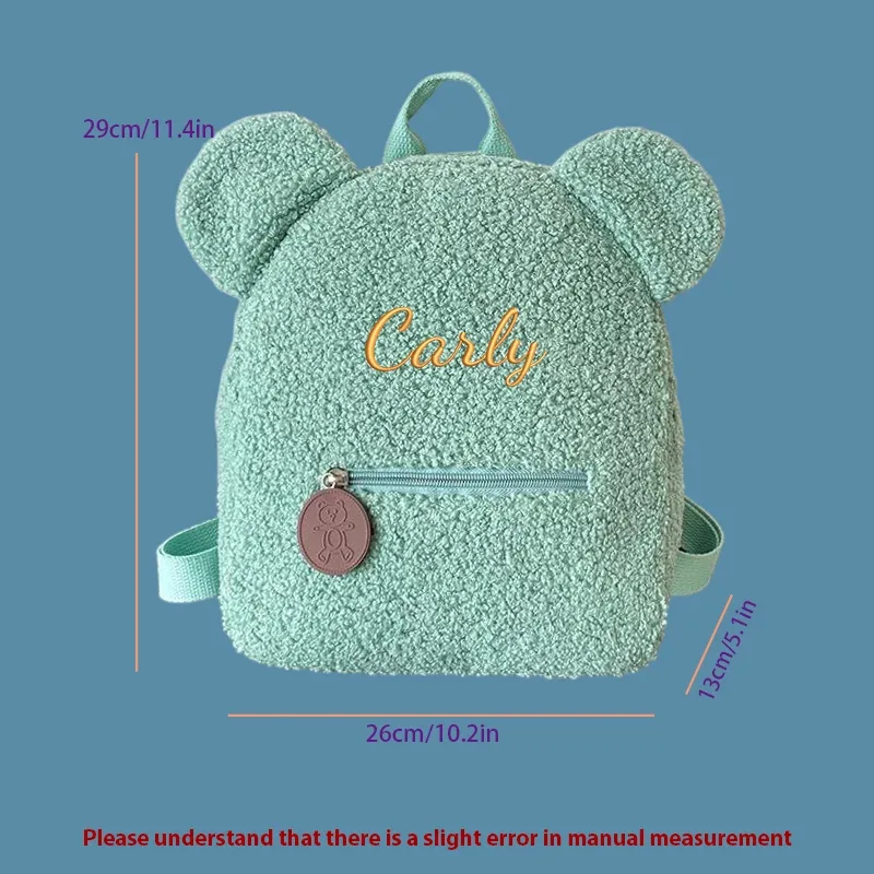 sac à dos décontracté en peluche brodé personnalisé en forme d'ours en peluche, idéal pour l'école, les sorties quotidiennes et les cadeaux